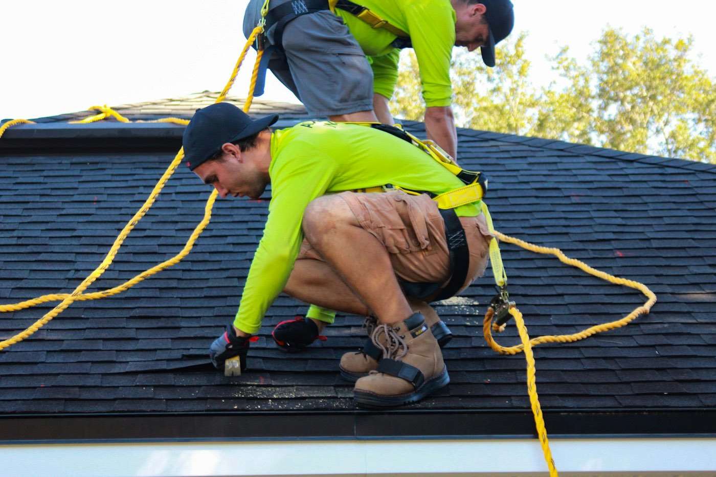 Roofer fastening material at the eave
